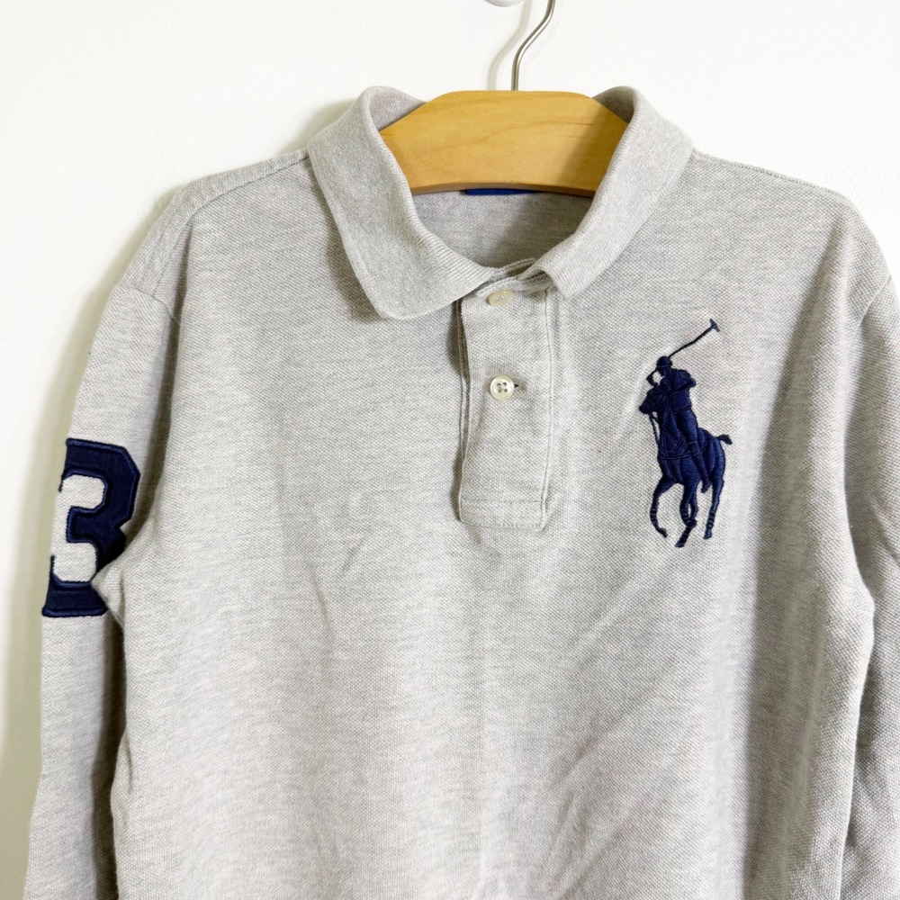 Polo Ralph Lauren Long Sleeve Polo Boys Size 8 Gray Big Pony Logo Classic Fit